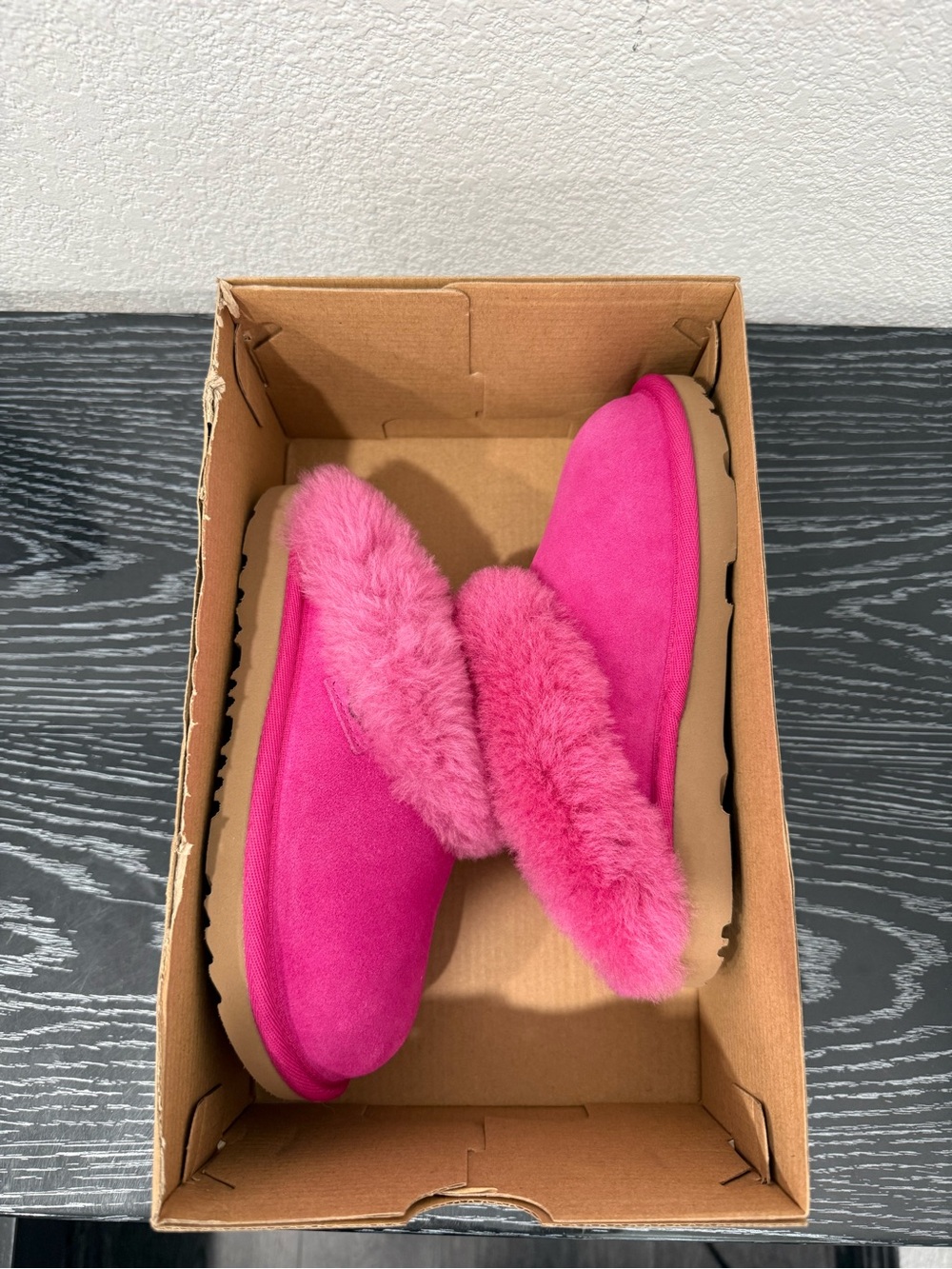 UGG Girl Hot Pink Shearling-Lined Slip-On Slippers